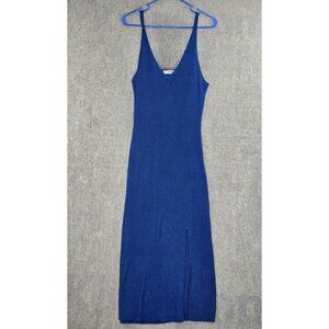 JustFab Blue Ribbed Knit Maxi Dress With Slit XXL Sleeveless Stretchy